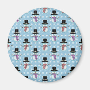Cute Snowmen on Pale Blue Pattern Magnet