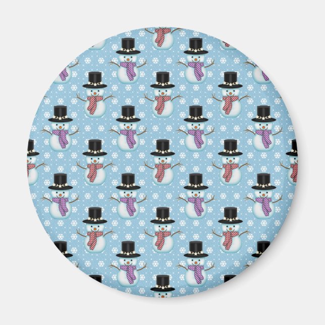 Cute Snowmen on Pale Blue Pattern Magnet (Front)
