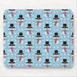 Cute Snowmen on Pale Blue Pattern Mouse Mat
