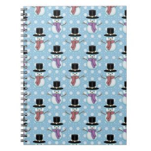 Cute Snowmen on Pale Blue Pattern Notebook