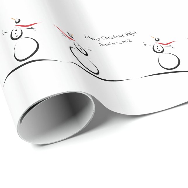 CUTE SNOWMEN PRESENT Baby's First Christmas Wrapping Paper (Roll Corner)