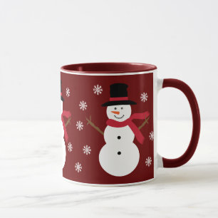 Cute Snowmen & Snowflakes Festive Red Ringer Mug