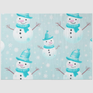 Cute Snowmen Snowflakes Light Blue Christmas Tissue Paper