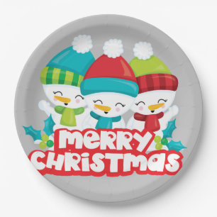 Cute Snowmen Trio Holiday Paper Plate