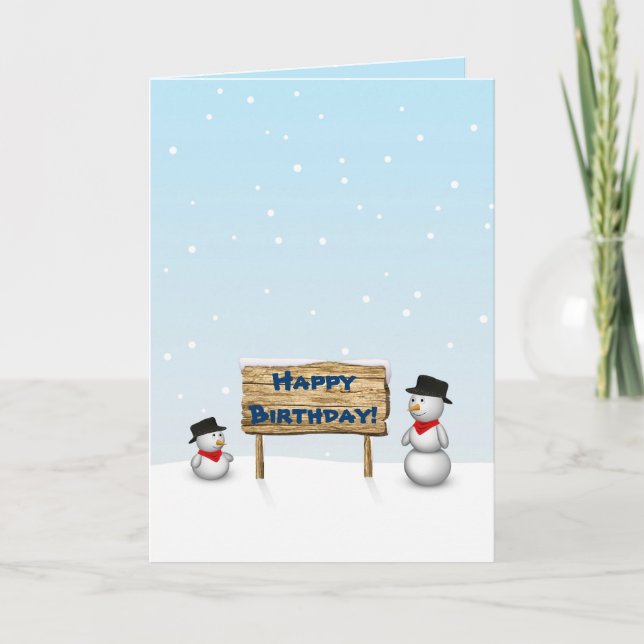 Cute Snowmen wishing Happy Birthday Card (Front)
