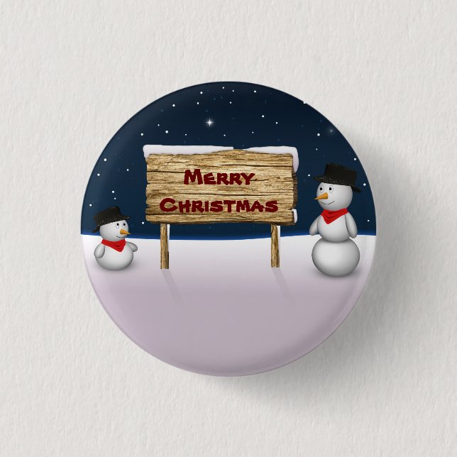 Cute Snowmen wishing Merry Christmas 3 Cm Round Badge (Front)