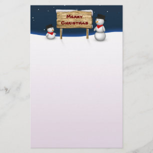 Cute Snowmen wishing Merry Christmas Stationery