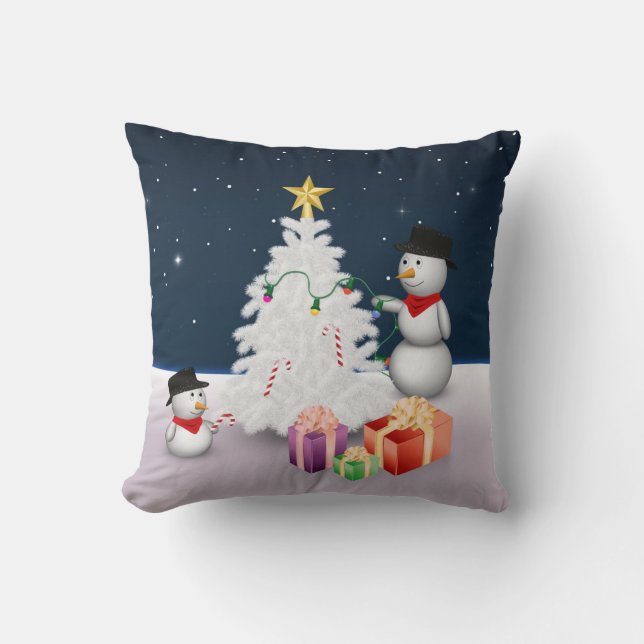 Cute Snowmen with Christmas Tree Cushion (Front)