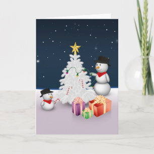 Cute Snowmen with Christmas Tree Holiday Card