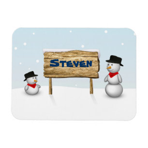 Cute Snowmen with Personalised Name Plate Magnet