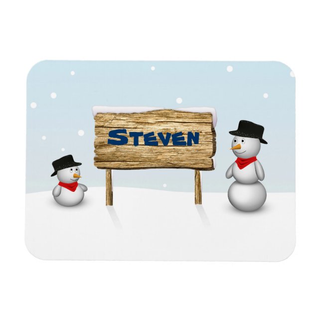 Cute Snowmen with Personalised Name Plate Magnet (Horizontal)