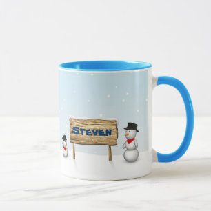 Cute Snowmen with Personalised Name Plate - Mug