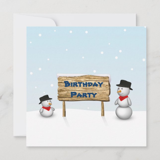 Cute Snowmen with Sign - Birthday Invitation (Front)
