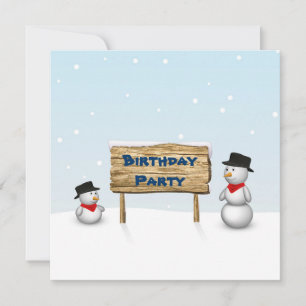 Cute Snowmen with Sign - Birthday Invitation