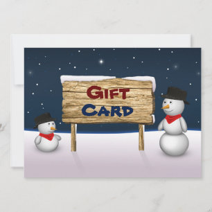 Cute Snowmen with Wooden Gift Card Sign