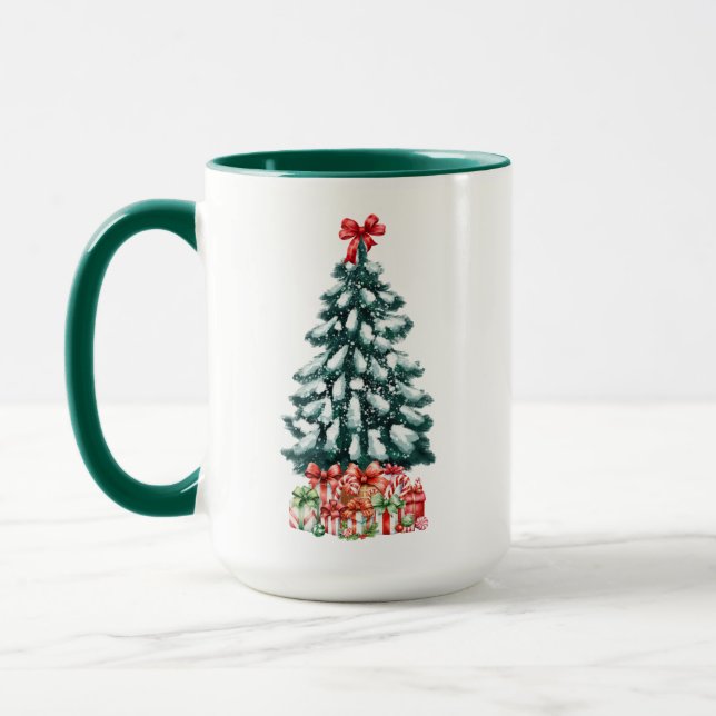 Cute Snowy Christmas Tree Green Mug (Left)