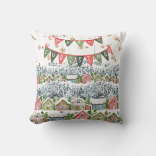 Cute Snowy Christmas Village Cushion