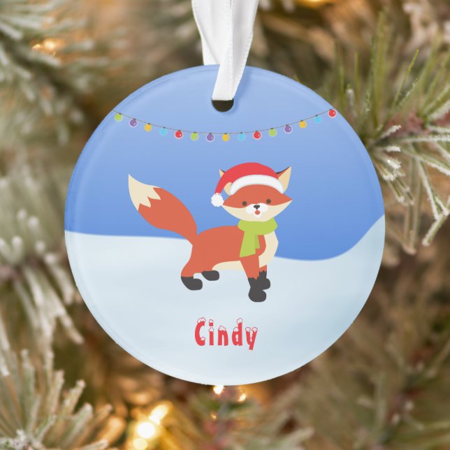 Cute Snowy Fox in Santa Hat Ornament (Tree)