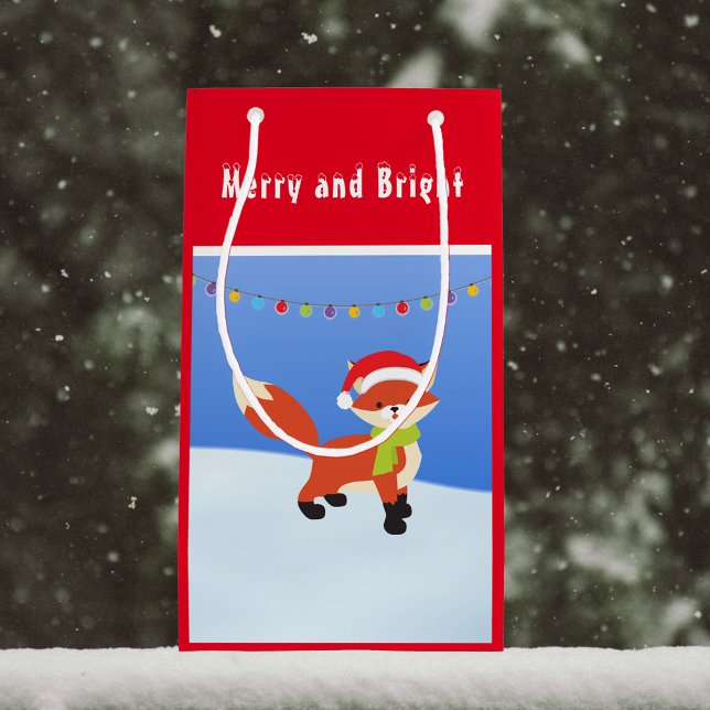 Cute Snowy Fox in Santa Hat Small Gift Bag (Creator Uploaded)