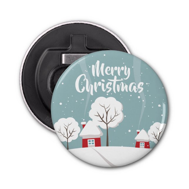 Cute Snowy Houses and Trees Christmas Bottle Opener (Front)