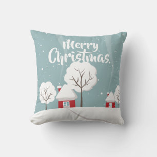 Cute Snowy Houses and Trees Christmas Cushion