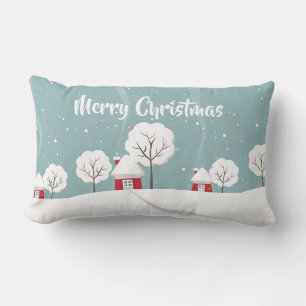 Cute Snowy Houses and Trees Christmas Lumbar Cushion