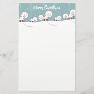 Cute Snowy Houses and Trees Christmas Stationery