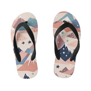 Cute snowy mountains and stars pattern pink kid's flip flops