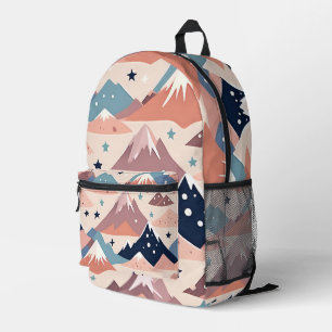 Cute snowy mountains and stars pattern pink printed backpack