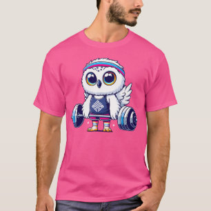 Cute Snowy Owl Workout Barbell Fitness Lover T-Shirt