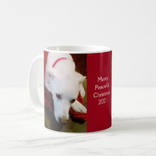 Cute Snowy White Puppy Dog Red Christmas Coffee Mug