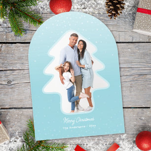 Cute Snowy Winter Christmas Tree Shaped Photo Acrylic Invitations