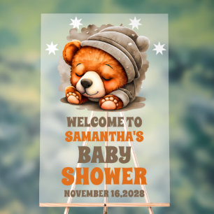 Cute Snuggle Bear Baby Shower Welcome Frosted Acrylic Sign