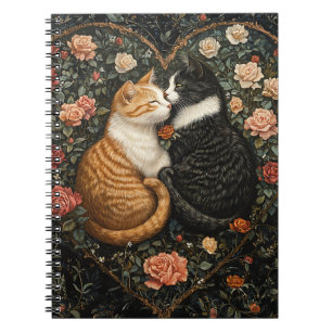 CUTE SNUGGLING CATS IN FLORAL HEART NOTEBOOK