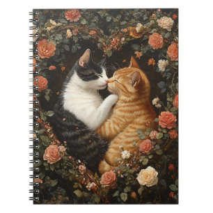 CUTE SNUGGLING CATS IN FLORAL HEART NOTEBOOK