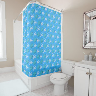 Cute Soap Bars and Bubbles Kids Blue Shower Curtai Curtain