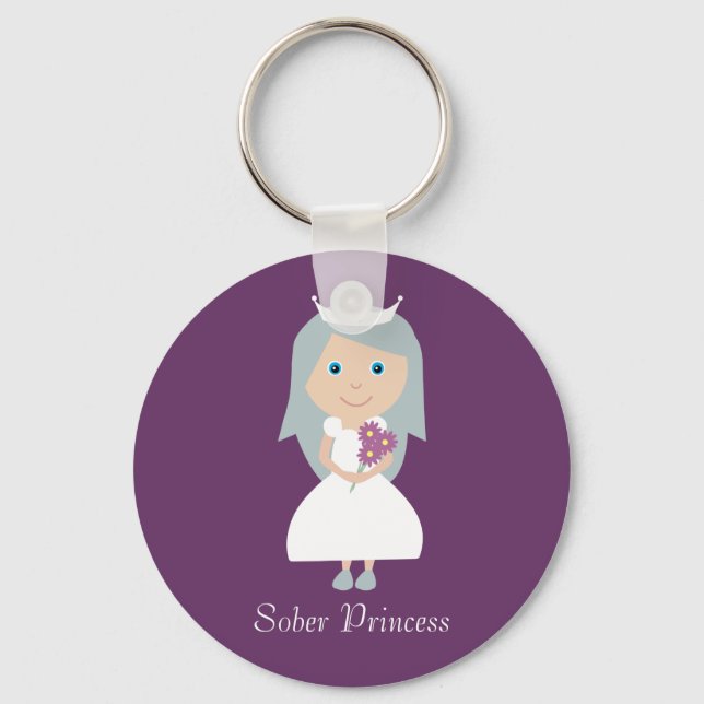 Cute Sober Princess Cartoon Character Purple Key Ring (Front)