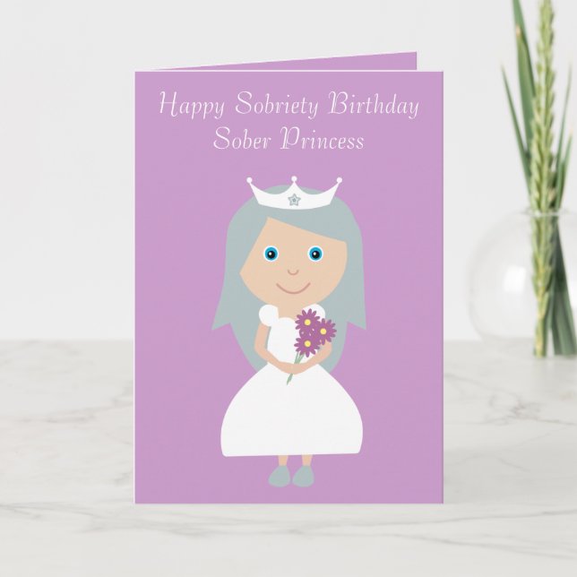 Cute Sober Princess Lilac Sobriety Birthday Card (Front)
