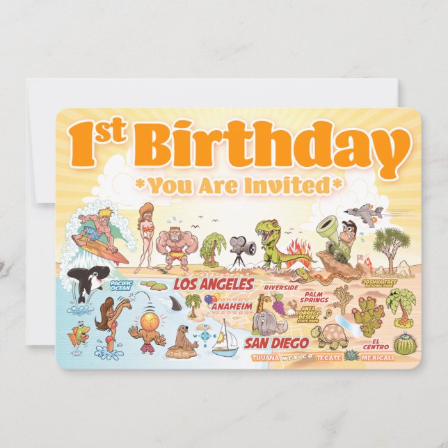Cute SoCal 1st Birthday Invitation (Front)