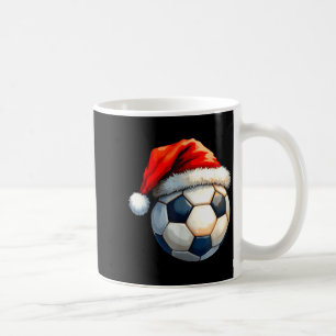 Cute Soccer Ball Christmas Santa Hat Funny Holiday Coffee Mug