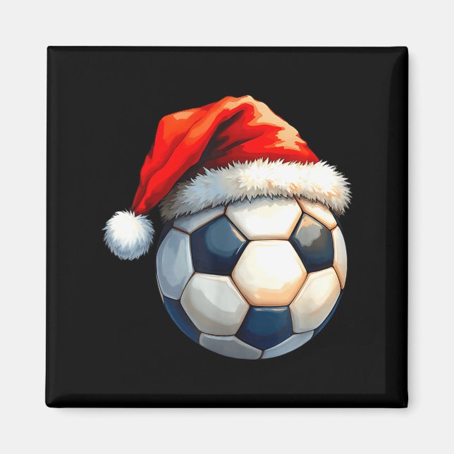 Cute Soccer Ball Christmas Santa Hat Funny Holiday Magnet (Front)