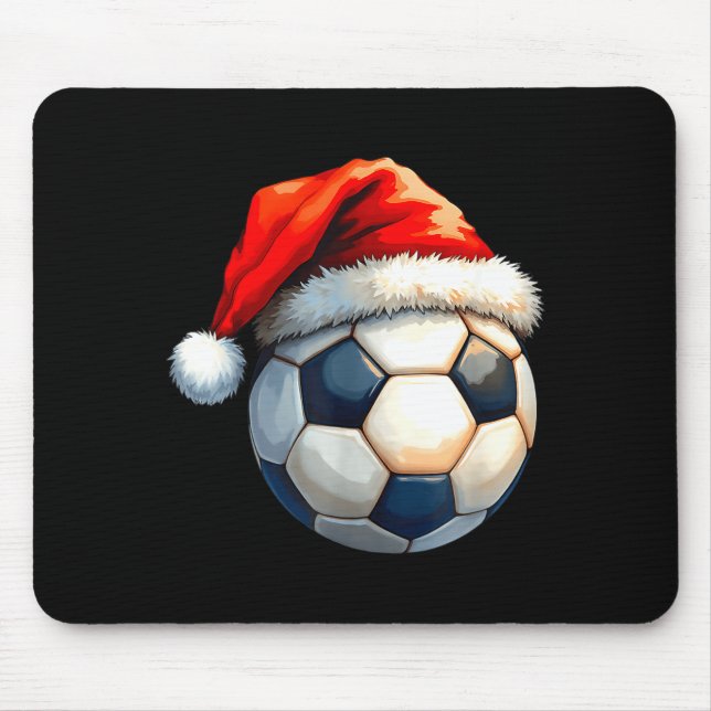 Cute Soccer Ball Christmas Santa Hat Funny Holiday Mouse Mat (Front)