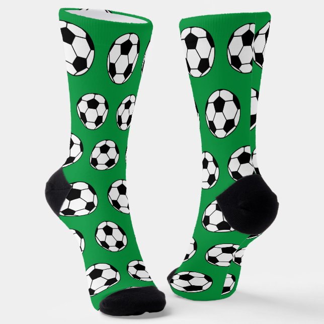 Cute Soccer Ball Green Sport Pattern Socks (Angled)