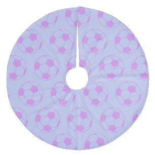 Cute Soccer Ball Pattern in Purple and Blue Fleece Tree Skirt