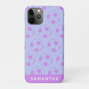 Cute Soccer Ball Pattern in Purple Personalised iPhone 11 Pro Case