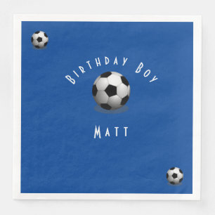 Cute Soccer Birthday Boy Blue and White Napkin