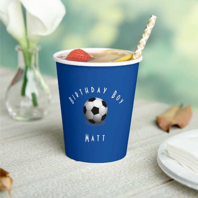 Cute Soccer Birthday Boy Blue and White Paper Cups (Insitu)