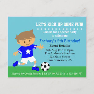 Cute Soccer Boy, Football Themed Birthday Party Invitation