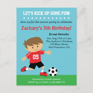 Cute Soccer Boy, Football Themed Birthday Party Invitation