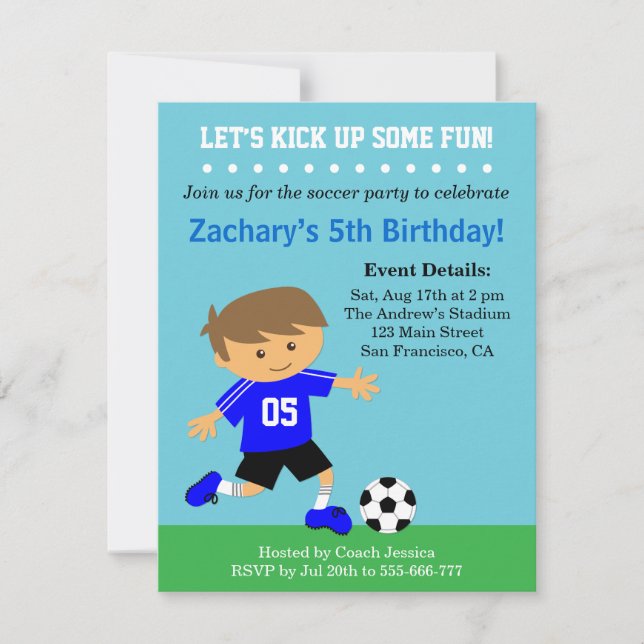 Cute Soccer Boy, Football Themed Birthday Party Invitation (Front)